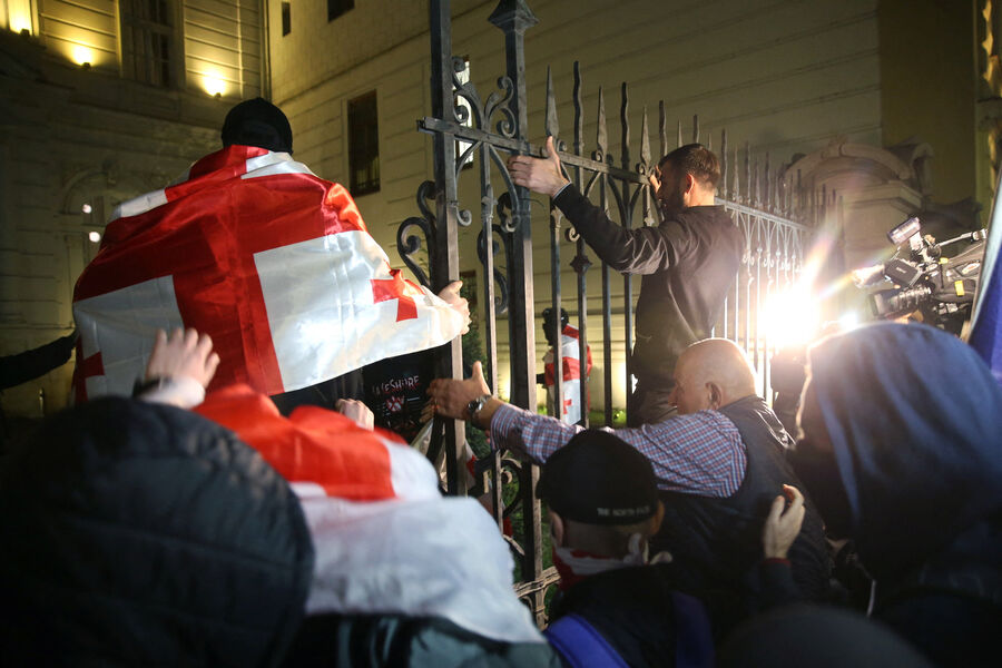 Протестующие прорвались во двор резиденции президента Грузии